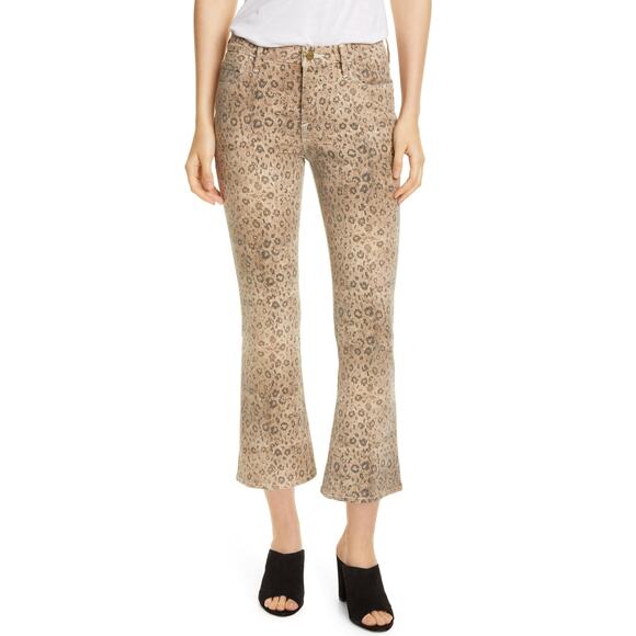 FRAME Le Crop Mini Boot Snake Print Jeans in Vanilla Multi Size 28 - Picture 6 of 14